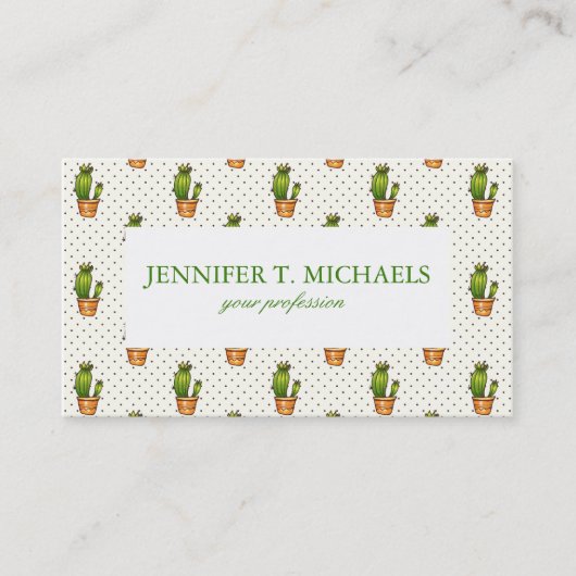 サボテン及び水気が多いポークのドット・パターン 名刺 (正面)