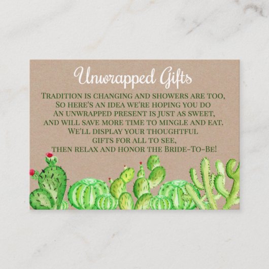 サボテン吸汁性のアンラップ表示シャワーインサート エンクロージャーカード (正面)
