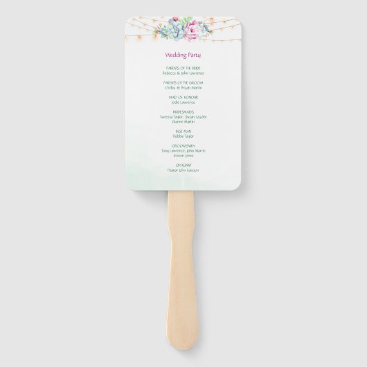 サボテン吸汁性ストリングライト結婚式 プログラム ハンドファン (裏面)