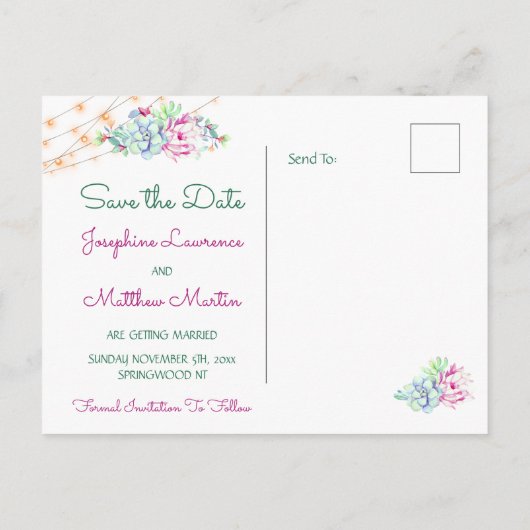 サボテン吸汁文字列ライト日付の保存 案内ポストカード (裏面)