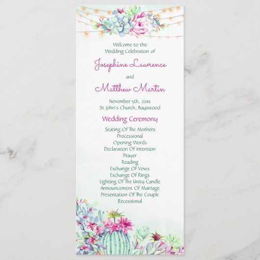 サボテン吸汁糸ライト結婚式 プログラム (正面)