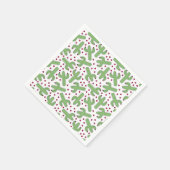 サボテン図解入りの、写真付きのとピンクの花のパターン スタンダードカクテルナプキン (角)