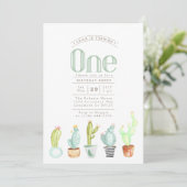 サボテン園 |水彩最初の誕生日招待状 招待状 (スタンド正面)