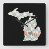 サボテン塗りミシガンシルエットホーム スクエア壁時計 (正面)