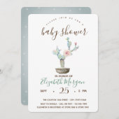 サボテン多肉性水玉模様赤ちゃんシャワー 招待状 (正面/裏面)