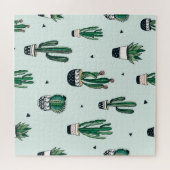 サボテン多肉株、手描きシームレスパターン。 ジグソーパズル (横)