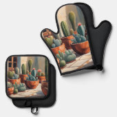 サボテン多肉植物性サボテン 鍋つかみ&鍋敷きセット (正面/裏面)