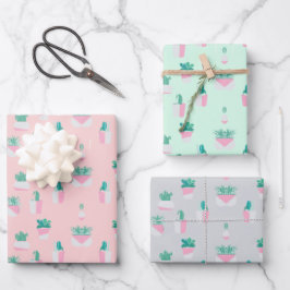 サボテン多肉植物抽象芸術テーマ ラッピングペーパーシート