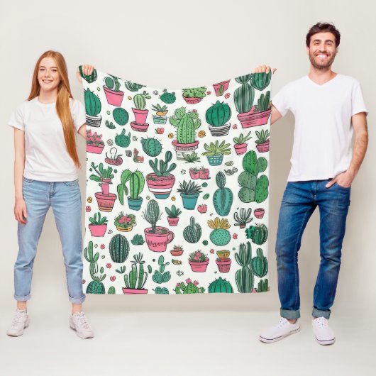 サボテン多肉模様 フリースブランケット (インサイチュ)