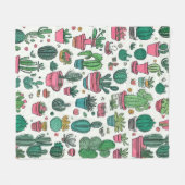 サボテン多肉模様 フリースブランケット (正面(横))