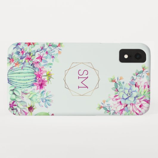 サボテン多肉水色幾何学モノグラム Case-Mate iPhoneケース (裏面(横))