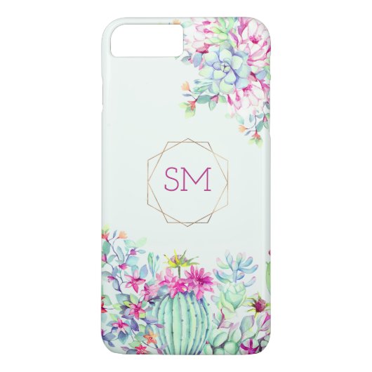 サボテン多肉水色幾何学モノグラム Case-Mate iPhoneケース (裏面)
