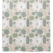 サボテン多肉灰色グリーンライト赤面フローラ シャワーカーテン (正面)