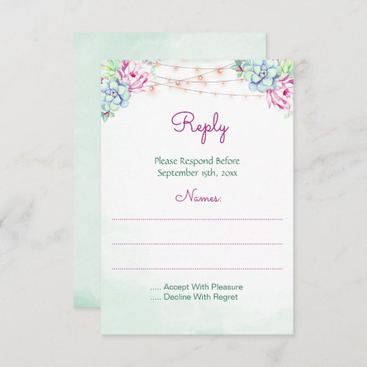 サボテン多肉種ストリングラ結婚イト 出欠カード (正面/裏面)