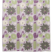 サボテン多肉紫色の緑の花柄 シャワーカーテン (正面)