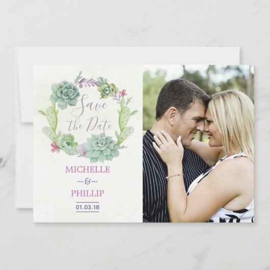 サボテン多肉結婚式の日付を保存 セーブザデート (正面)