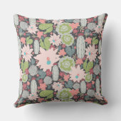 サボテン多肉緑ピンクブルーパターン クッション (裏面)