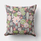 サボテン多肉緑ピンクブルーパターン クッション (正面)