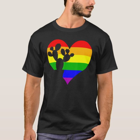 サボテン多肉質ゲイプライドLGBTデイレインボープラント Tシャツ (正面)