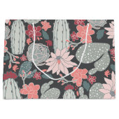 サボテン多肉質ピンクグリーン茶色パターン ラージペーパーバッグ (正面)