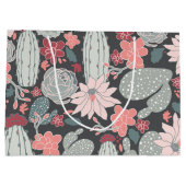 サボテン多肉質ピンクグリーン茶色パターン ラージペーパーバッグ (裏面)