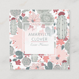 サボテン多肉質ピンク緑パターン スクエア名刺