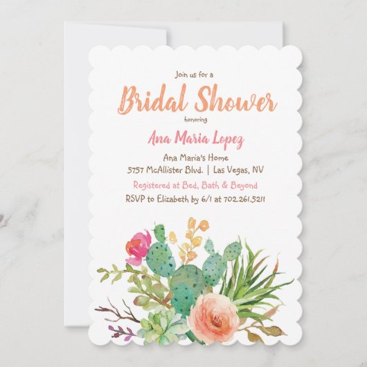 サボテン多肉質フローラブライダルシャワー招待 招待状 (正面)