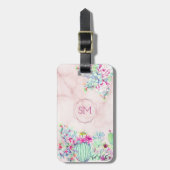 サボテン多肉質赤面大理石幾何学モノグラム ラゲッジタグ (正面縦)