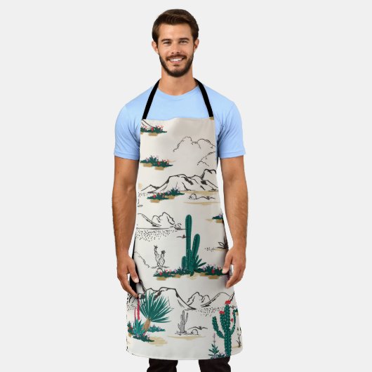 サボテン多肉類：ヴィンテージ砂漠フローラ。 エプロン (着用した状態)