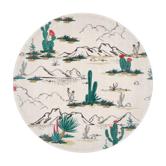 サボテン多肉類:ヴィンテージ砂漠フローラ。 カッティングボード (正面)