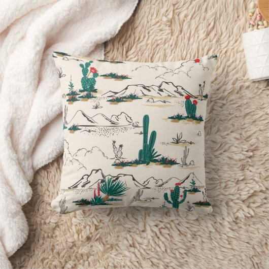 サボテン多肉類:ヴィンテージ砂漠フローラ。 クッション (ブランケット)
