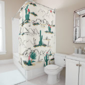 サボテン多肉類:ヴィンテージ砂漠フローラ。 シャワーカーテン (インサイチュ)