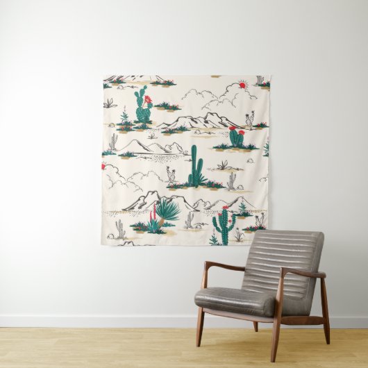 サボテン多肉類:ヴィンテージ砂漠フローラ。 タペストリー (インサイチュ)