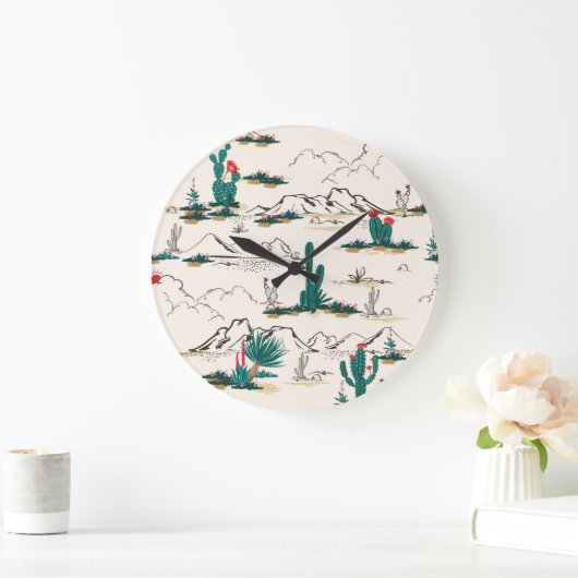 サボテン多肉類:ヴィンテージ砂漠フローラ。 ラージ壁時計 (ホーム)
