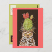 サボテン帽子ハガキ付き穴掘りフクロウ ポストカード (正面/裏面)