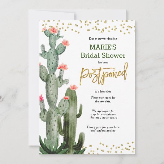 サボテン延期アナウンス招待状 招待状 (正面)
