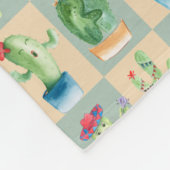 サボテン愛 – 水色 フリースブランケット (角)