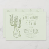 サボテン手描き赤ちゃんシャワーパステルグリーン 招待状 (正面/裏面)