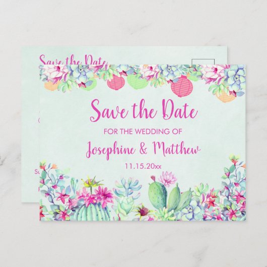 サボテン提灯フィエスタサクランス日付を保存 案内ポストカード (正面/裏面)