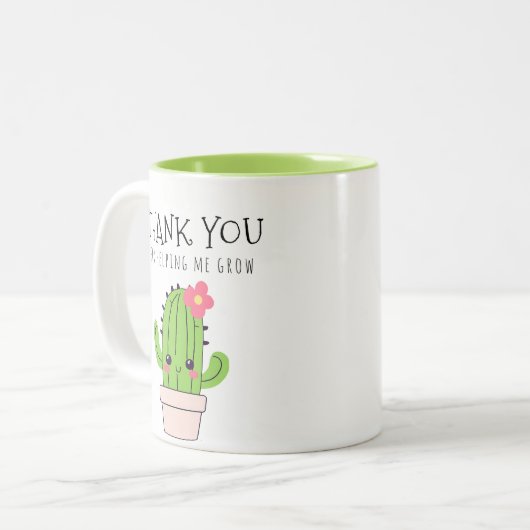 サボテン救済が緑に育ってくれてありがとう ツートーンマグカップ (正面左)