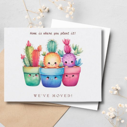 サボテン新しいホームムービングアナウンスウォーターの色 ポストカード