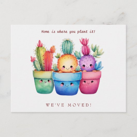 サボテン新しいホームムービングアナウンスウォーターの色 ポストカード (正面)