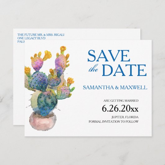 サボテン日付の結婚発表を保存 案内ポストカード (正面/裏面)