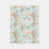 サボテン柄かわいいプリントコーラルミントグレーグリーン フリースブランケット (正面)