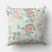サボテン柄プリントかわいいコーラルミントグリーンホワイト クッション (裏面)
