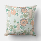 サボテン柄プリントかわいいコーラルミントグリーンホワイト クッション (正面)
