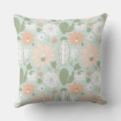サボテン桃グリーンお洒落フローラルパターン クッション (裏面)