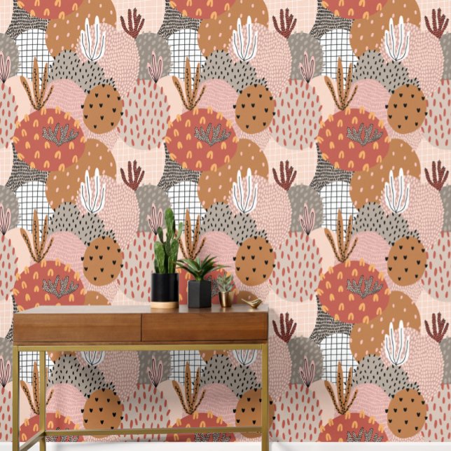 サボテン植物大はっきりした抽象芸術模様 壁紙 (Cactus Plant Big Bold Modern Abstract Pattern wallpaper from Ricaso. Ideal for any room)
