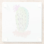 サボテン植物手絵を描水色ピンクグリーン ガラスコースター (裏面)