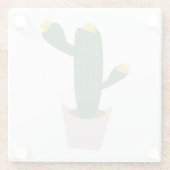 サボテン植物背の高いピンクグリーンガラスコスター ガラスコースター (裏面)